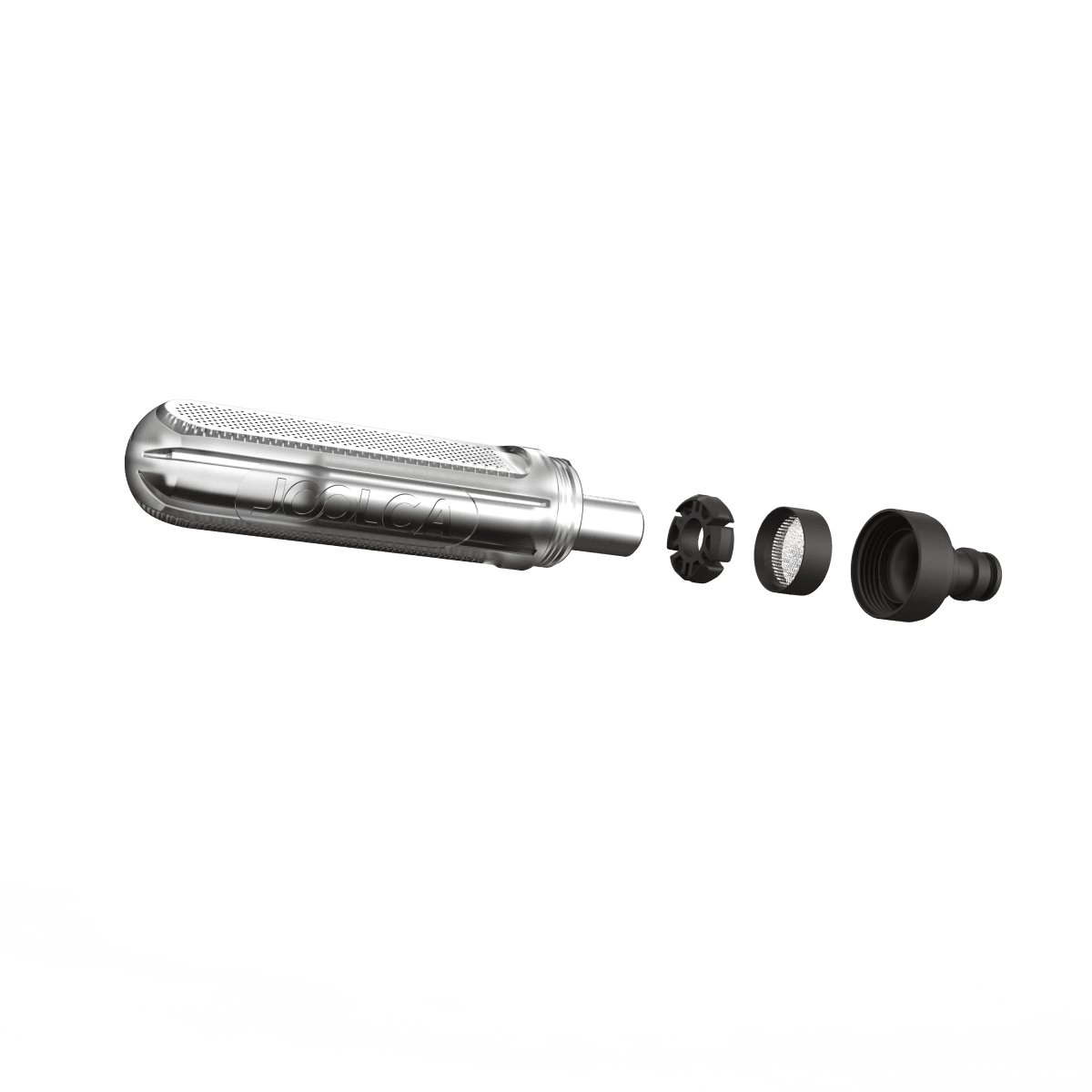 Stainless end filter shown with its fittings laid out beside it