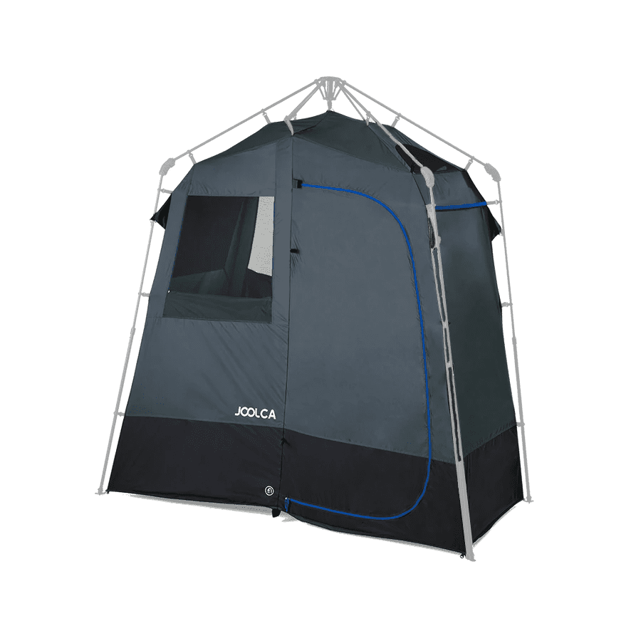 ENSUITE Double inner tent in grey with a mesh window, set up on its frame